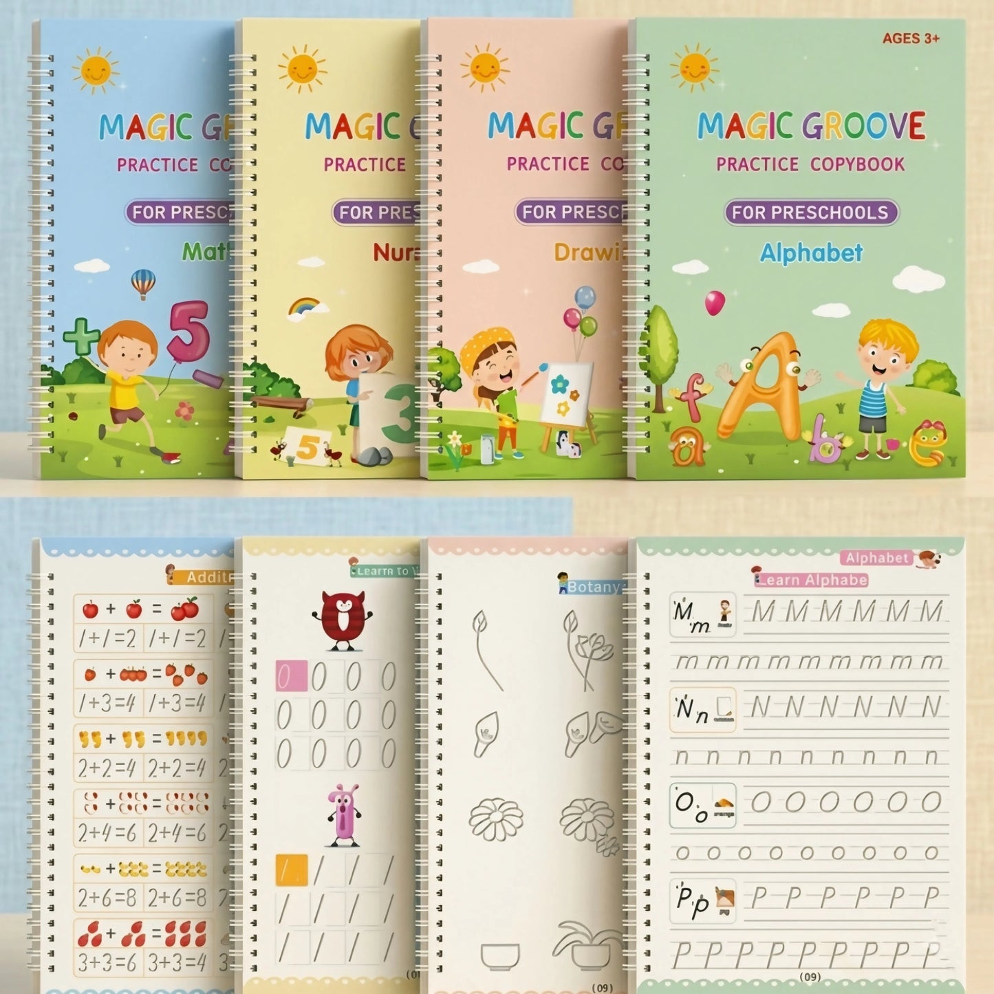 Kids Magic Practice Copybook ( 4 Books + 1 Pen + 10 Refills + Grip ) + Surprise Gift 🎁