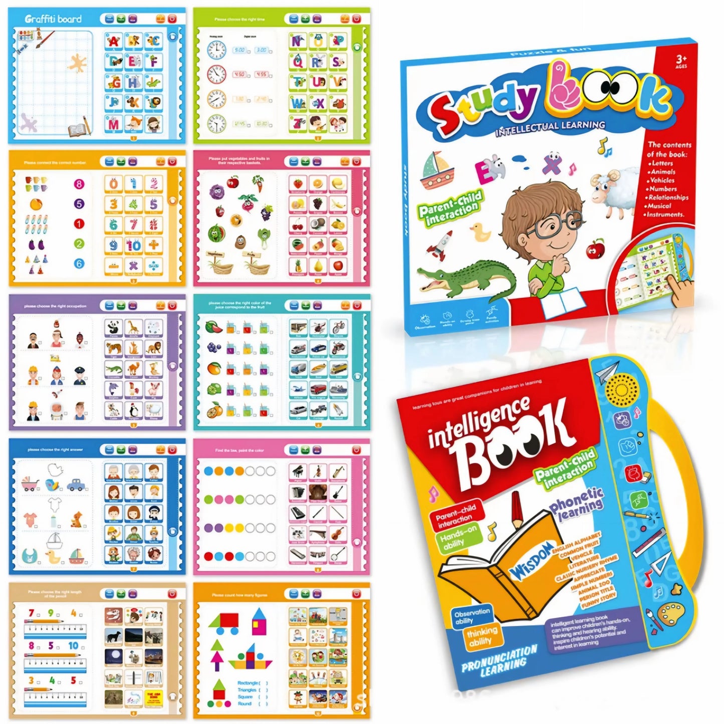Intelligence Study Book for Kids Learning Phonics Flash Cards with Dot Pen (Paper & Plastic)