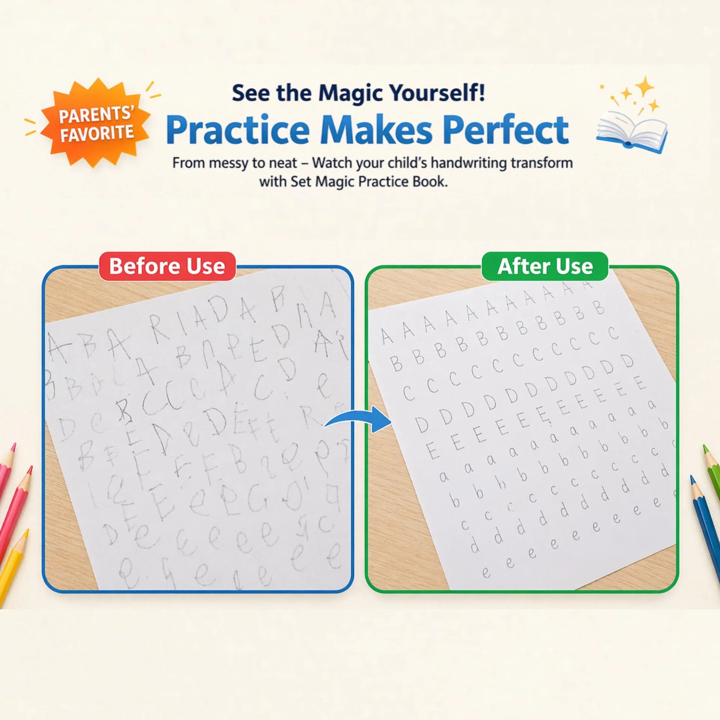 Kids Magic Practice Copybook ( 4 Books + 1 Pen + 10 Refills + Grip ) + Surprise Gift 🎁